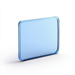 Blue translucent rectangular shape with a modern design, isolated on a white background.