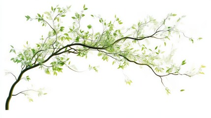Willow tree with slender leaves and flowing branches, isolated on white, offering a graceful and serene visual for projects.