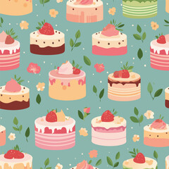 Seamless pattern of delicious cake collection