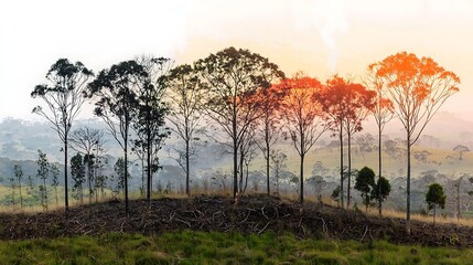 Obraz premium Deforestation and Regrowth - A Visual Contrast of Nature's Resilience.