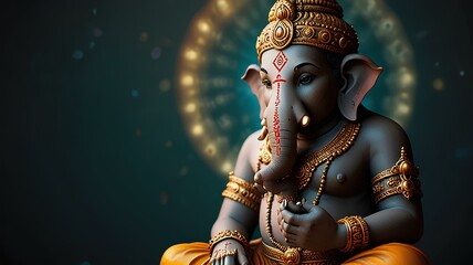 Obraz premium Ganesha studying ancient scriptures, exuding an aura of wisdom. 
