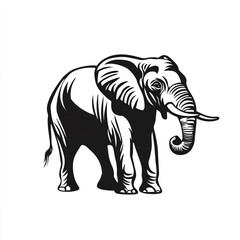 Fototapeta premium A black and white illustration of an elephant standing in front of a white background.