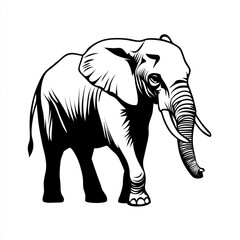 Fototapeta premium A black and white illustration of an elephant standing in front of a white background.