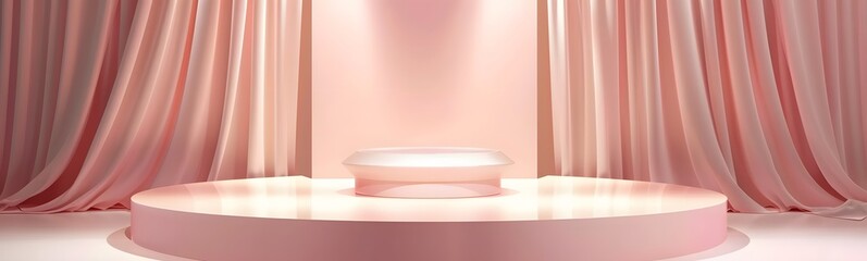 Background podium 3D product display stand platform abstract pastel light. Stage podium 3D background cream studio minimal scene wall pink white shadow room render blue empty floor luxury circle.