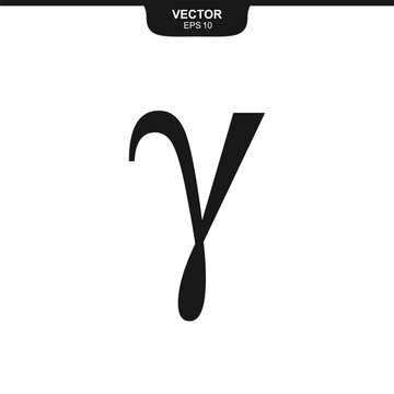 Gamma lowercase symbol, third letter of the Greek alphabet, value of three, finance and mathematics symbol