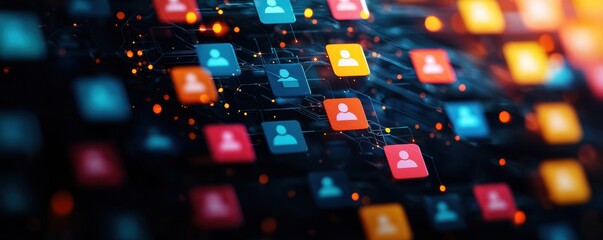 Explore the dynamic interaction of applicant icons in a layered grid within the human resources recruitment network