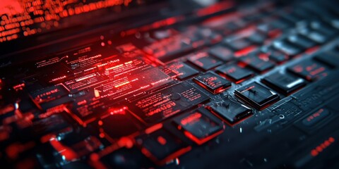 Obraz premium Explore the Intricacies of Modern Technology Through a Glowing Keyboard