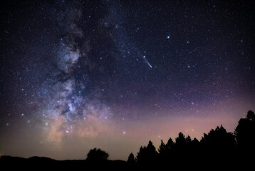 Comet C2023A3 Tsuchinshan ATLAS with Milky Way stars photographed from northern hemisphere in...