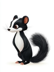 A cute cartoon animal with black and white fur, large eyes, and a bushy tail, perfect for children's illustrations and designs.