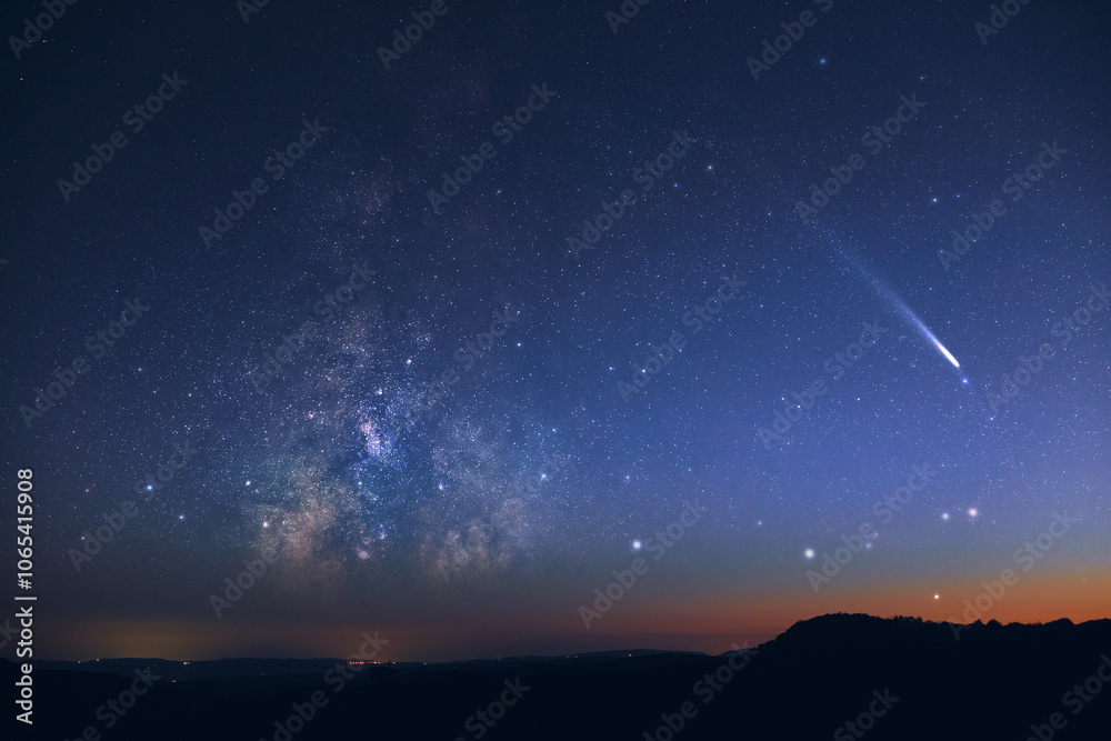 Canvas Prints comet c2023a3 tsuchinshan atlas with milky way stars photographed from northern hemisphere in octobe