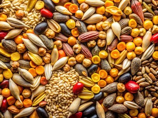 Obraz premium Bird Seed - Beautiful Food Photography, Close-up, Vibrant, Healthy, Nature, Seeds, Bird Feed, High-Quality, 