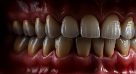 Close-up view of healthy human teeth showcasing dental care and hygiene