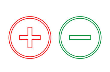 Obraz premium Plus and minus icon outline vector. vector of simple plus and minus signs. Plus and Minus icon shape button set. Add, zoom, cross, positive logo symbol. Vector illustration. Eps file 38.
