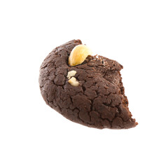Piece of tasty chocolate nut cookie isolated on white