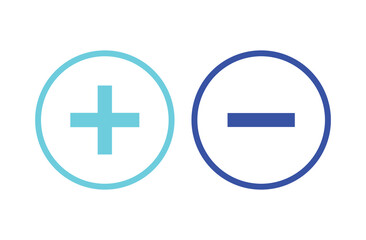 Obraz premium Blue Plus and Minus icon shape button set. Add, zoom, cross, positive logo symbol. Plus and minus icon outline vector. vector of simple plus and minus signs. Vector illustration. Eps file 43.