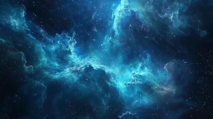 Obraz premium A Cosmic Nebula with Bright Blue Clouds and Scattered Stars