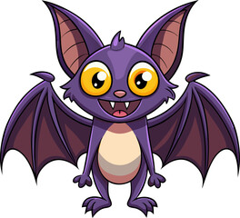 A cute cartoon bat with big eyes and a friendly smile. This adorable illustration is perfect for adding a touch of whimsy to your Halloween projects, kids' designs.