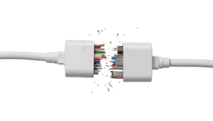 Severed Electrical Cable with Exposed Wires and Connectors
