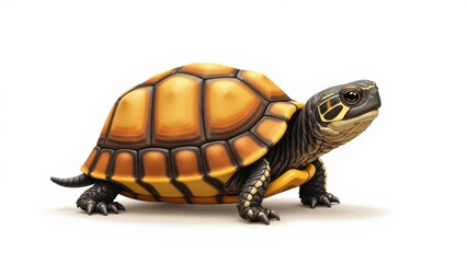 Detailed illustration of baby box turtle with clear, earthy color patterns on a plain background