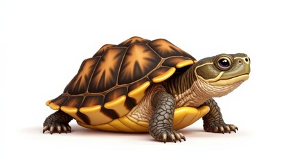 Obraz premium Realistic baby box turtle art on white, emphasizing shell texture and small limbs