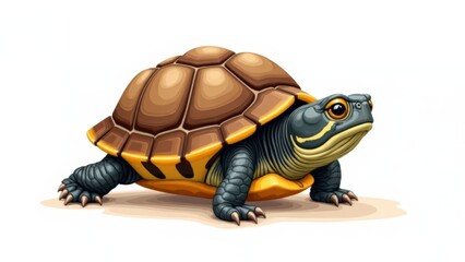 Fototapeta premium A small baby box turtle illustration, its shell beautifully detailed against a white background