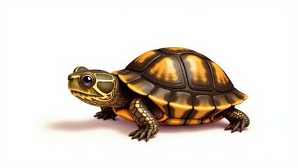 Obraz premium Close-up illustration of baby box turtle with unique shell patterning in soft earth tones