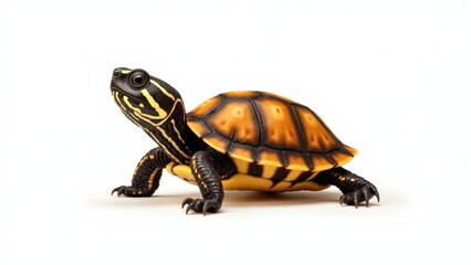 Fototapeta premium Baby box turtle art focusing on shell detail, set against a neutral white background