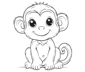 Obraz premium A drawing of a monkey coloring page, Monkey isolated on white, Outline monkey vector
