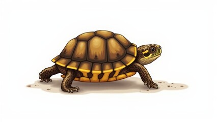 Fototapeta premium Art of baby box turtle, its shell pattern and earthy tones beautifully rendered on white