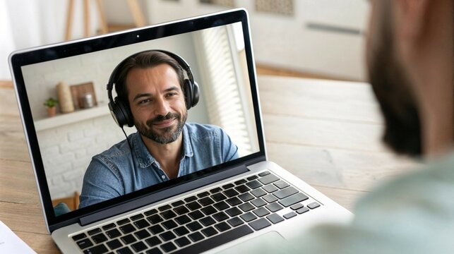 Online tutor in session, engaged conversation with student on laptop, home environment
