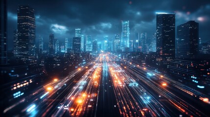 A futuristic cityscape with smart transportation systems