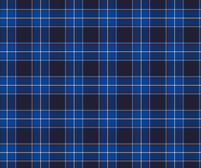 Obraz premium Plaid fabric pattern, navy blue, blue, white, seamless fashionable luxury cross lines for textiles, and for designing clothes, skirts, pants or decorative fabrics. Vector illustration.