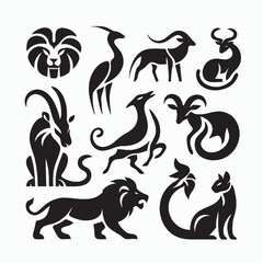 Obraz premium This collection of images features different types of animals in a minimalist style and black silhouettes.