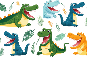 Seamless pattern with cute cartoon colorful crocodiles.