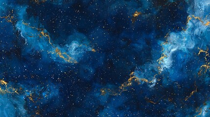 Abstract Night Sky with Golden Veins and Stars.