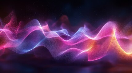 Naklejka premium Abstract glowing purple, blue, and orange waves with particles
