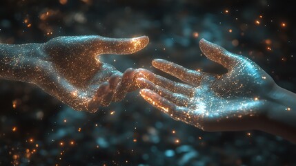 Fototapeta premium Illuminate connections through sparkling hands