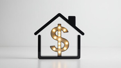 Obraz premium A modern house icon featuring a glowing dollar sign, symbolizing real estate investment and financial growth.