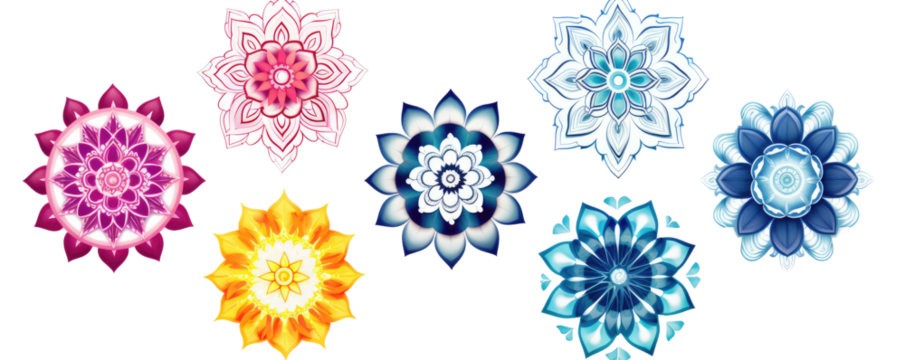  set of decorative mandala flowers on transparent background