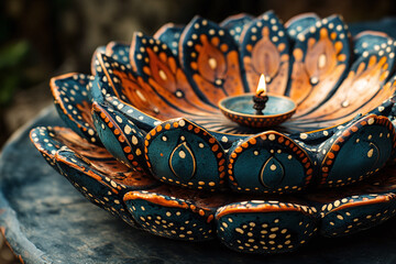 Fototapeta premium a traditional Indian diya holder with intricate patterns.