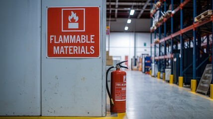 Warning sign for flammable materials indoors.