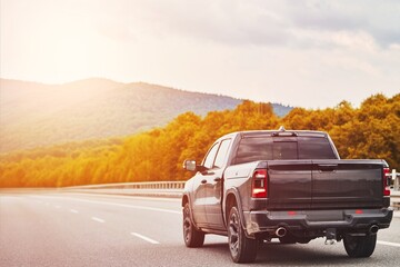 truck driving on a countryside highway