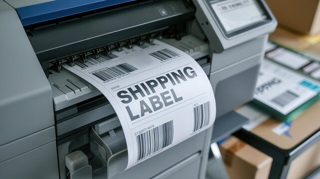 Shipping label printer in action.