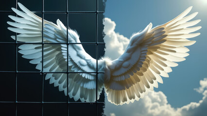 Fototapeta premium Contrasting Wings: The Imprisoned Left and the Liberated Right
