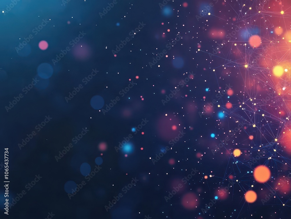 Poster Luminescent digital particles, dark abstract background, soft gradient