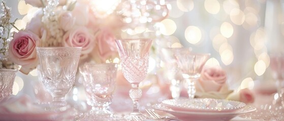 Elegant birthday table setting with fine china, crystal glasses, flowers