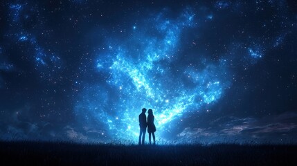 Obraz premium Couple Gazes at the Stunning Cosmic Night Sky Together
