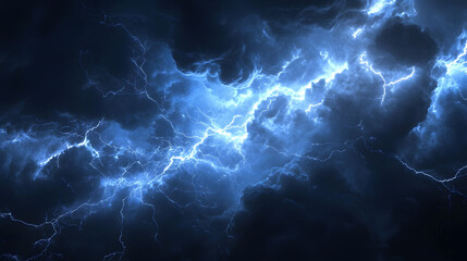 Obraz premium Powerful Nighttime Lightning Storm with Electric Bolts in the Dark Sky