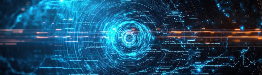 Obraz premium Closeup of radar showing hurricane s eye, 3D render, glowing lines, techinspired design