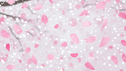 Background material_cherry blossom snowstorm. created with Generative AI technology